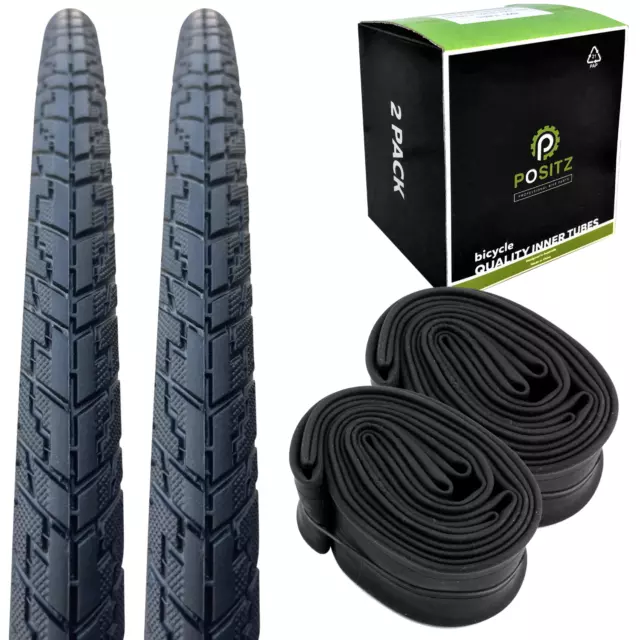 Positz 700c Value Bundle of 2x Bike Tyres 700 x 32c (32-622) + 2 Tubes Schrader