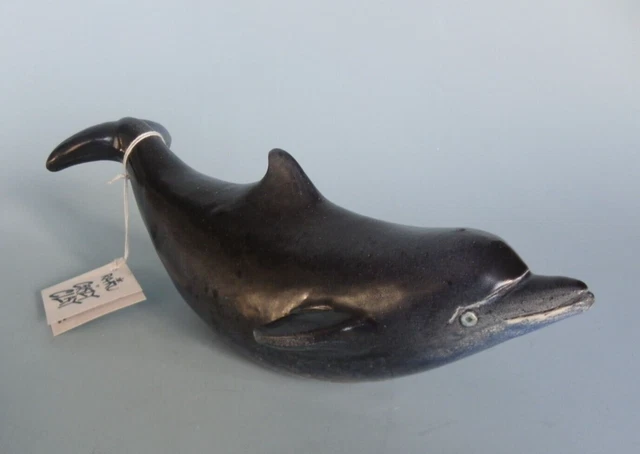 Raku Handmade Whale Figurine Crazy Clay Studio So. Africa Gerhard de Beer 10"
