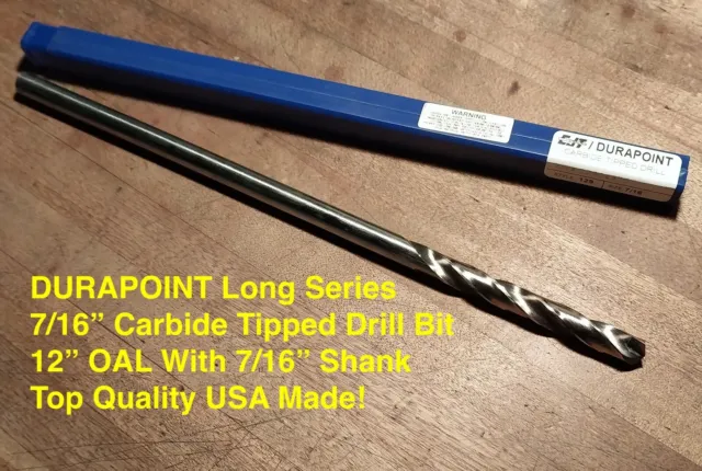 Durapoint 12" Long 7/16" Carbide Tipped Metal Working Drill Bit - Made In Usa!