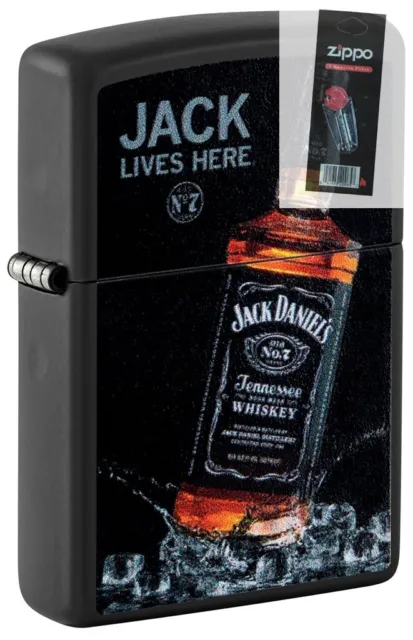 Zippo 48290 Jack Daniels Jack Lives Here Black Matte Lighter + FLINT PACK