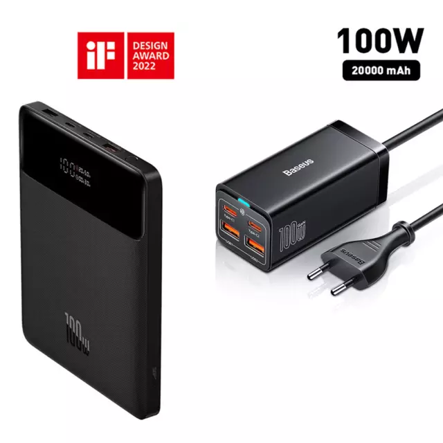 Baseus 100W Powerbank + 100W Desktop Ladegerät Notebook Handy Netzteil Ladeset