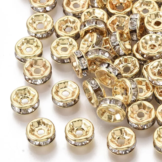 10x Nickel Free Real 18K Gold Plated Brass Cubic Zirconia Beads Flat Round 6x3mm