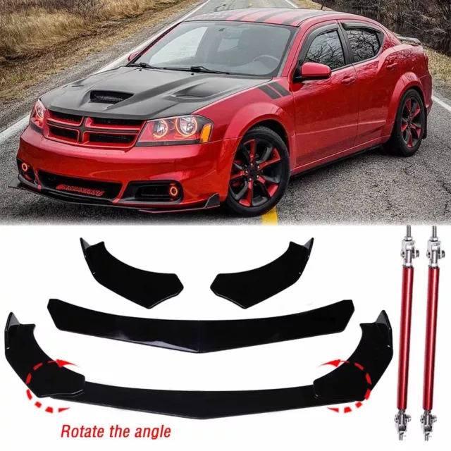 Front Bumper Lip Spoiler Splitter Body Kit + Strut Rods For Dodge Avenger Sedan