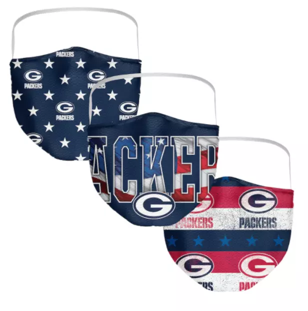 Green Bay Packers Face Masks Adult 3 Pack Reusable Patriotic USA Flag