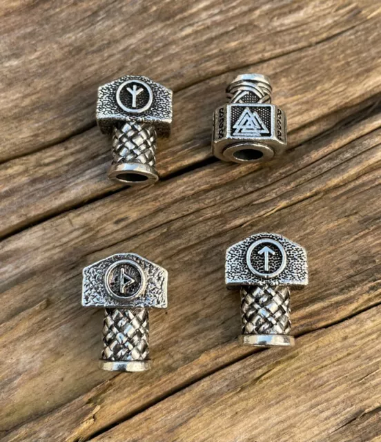 Wikinger Bartperle Schmuck Thorshammer VIKING RUNE Mjölnir Valknut O1.2 Thor