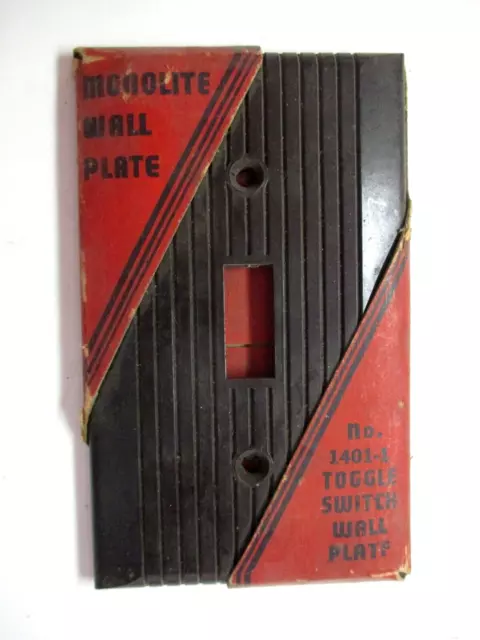 Monowatt GE USA Ribbed Lines Brown Bakelite Switch Plate Wall Box Cover 1950 Vtg