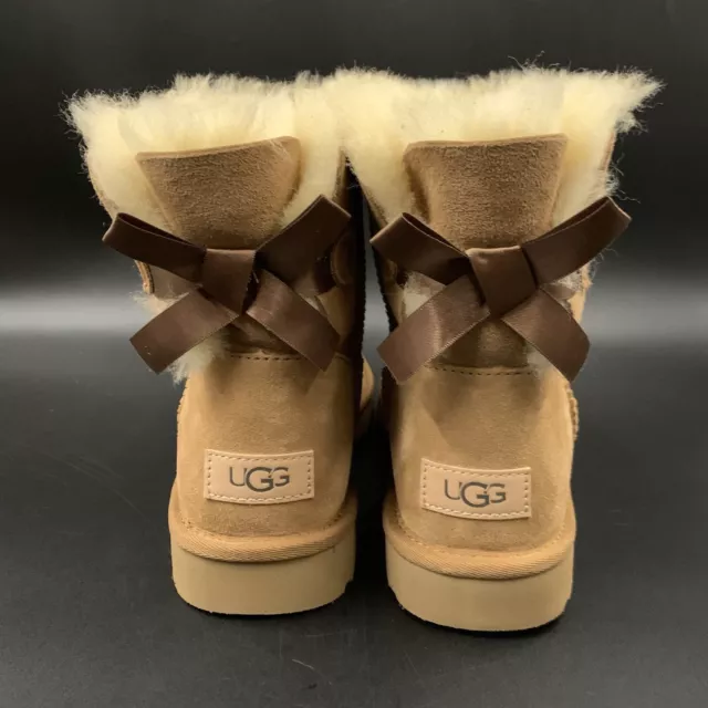 New Ugg Mini Bailey Bow Ii Boot Chestnut Suede Sheepskin Wool Womens Us 8 Eu 39