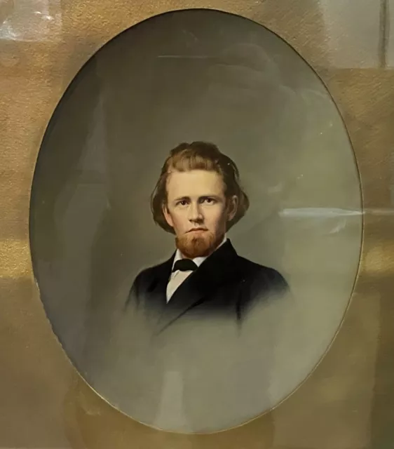 BEAUTIFUL ANTIQUE 19th CENTURY HAND PAINTED PHOTOGRAPH OF A HANDSOME GENTLEMAN