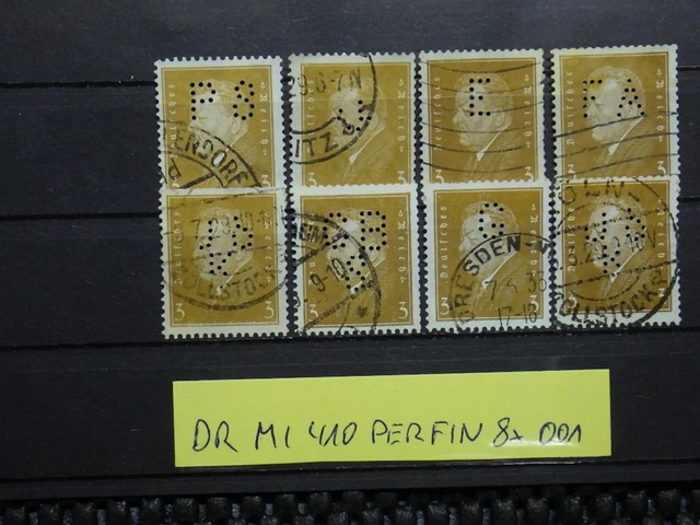 Deutsches Reich 8 x MI. 410 Perfin Perfins Firmenlochung Lot gestempelt 001