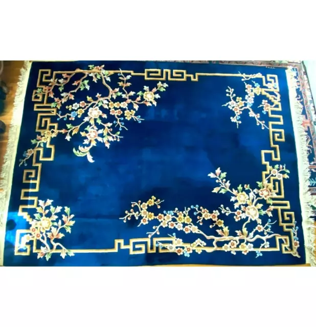 Antique Chinese Art Deco Carpet Rug Oriental Peking Hand Knotted Blue 11'7" x 8'