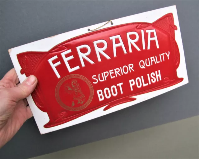 Vintage FERRARIA BOOT POLISH Advertising Shop Showcard Old Display Sign Belgium