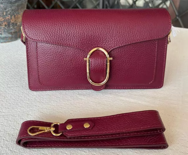 Bolso de PIEL GENUINA para mujer y niña en color burdeos forma rectangular...