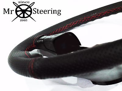 True Perforated Leather Steering Wheel Cover For Fiat Stilo Red Double Stitching