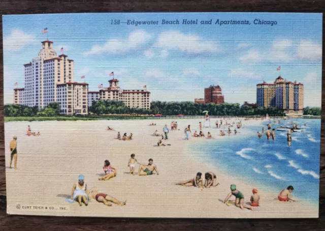 Postcard: Edgewater Beach Hotel, Apartments, Chicago, Illinois - Unposted, Linen