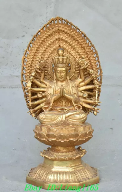 25,4 cm Kupfer vergoldet 1000 Arme Avalokiteshvara der Göttin Buddha-Statue