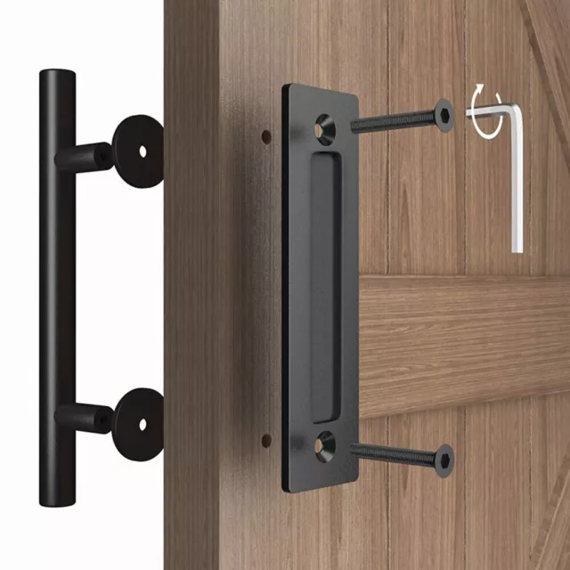 12" Sliding Barn Door Pull and Flush Handle Gate Hardware Set Iron Matte Black