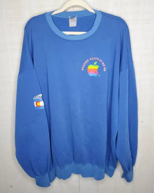 95' Apple Logo Stayed Alive Q4 Crewneck 4XL Blue Sweatshirt Pullover Steve Jobs