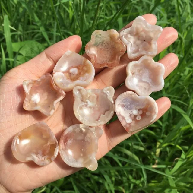 Natural Cherry Blossom Agate Mini Ashtray,Carved,Mineral Specimen,Reiki Healing