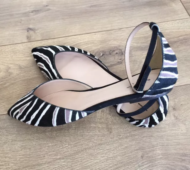 JCREW COLLECTION Sadie Ankle Strap Flats In Zebra Calf Hair F7988 SZ 7