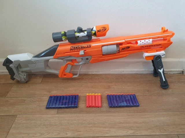 NERF GUN ACCUSTRIKE alphahawk sniper rifle with modulus bipod + scope ...