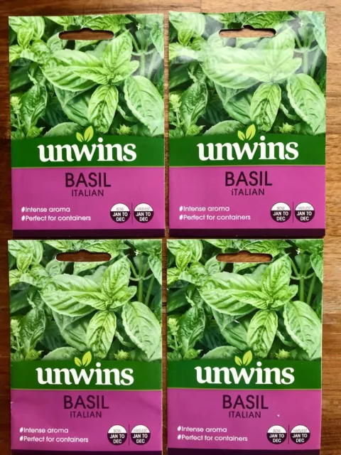 Unwins Basil Italian Sweet Green Herb Ocimum Basilicum  - 4 Packs