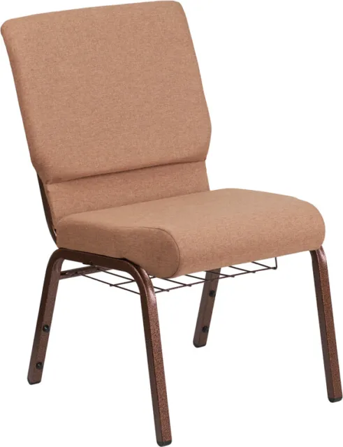 10 PACK 18.5'' Wide Caramel Fabric Church Chair with Book Rack and Copper Frame