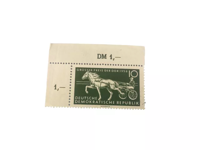 GROSSER PREIS DER DDR 1958 DM 1,- SCHONER Kutschen Pferderennen Nr. 6 Oben Links