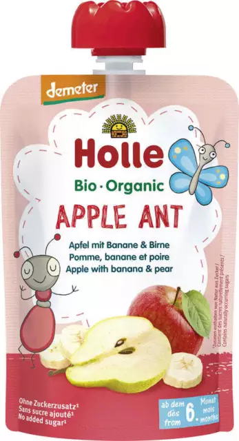 12 x Holle Apple Ant pouchy - Apple & Banana with pear, 100g