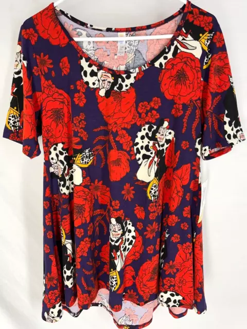 LULAROE Disney Medium Perfect T Cruella DeVille 101 Dalmatians Floral NEW NWT