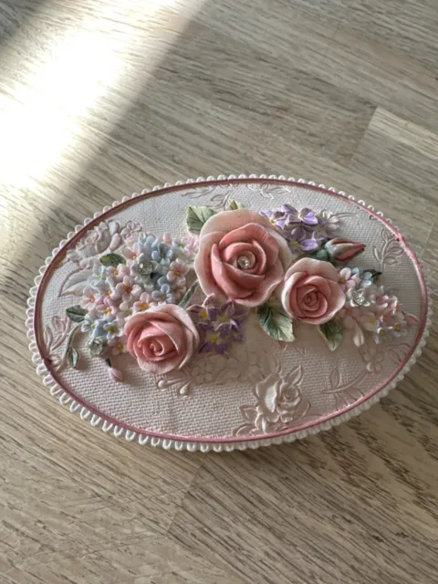 trinket box vintage pink roses pretty ceramic