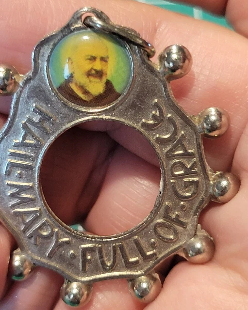 Anillo de Rosario Católico De Colección Padre Pío Ave María Gratia Plena Religioso