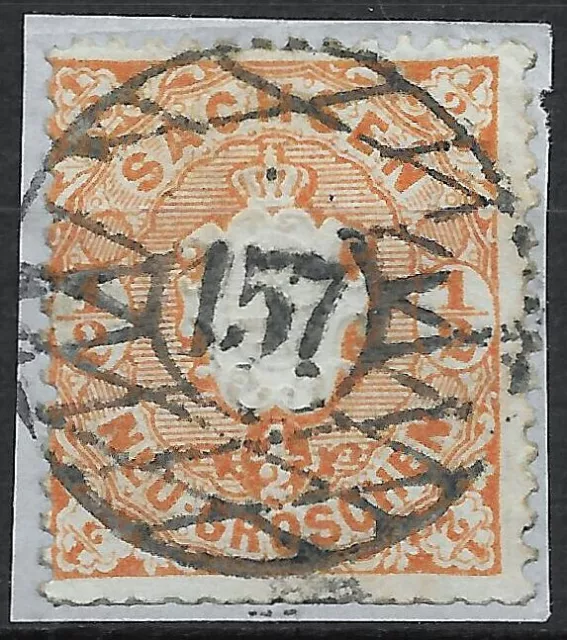 SACHSEN 1863... MiNr. 15 ...1/2 Ngr...Nummernstempel 157 (Mühltroff)