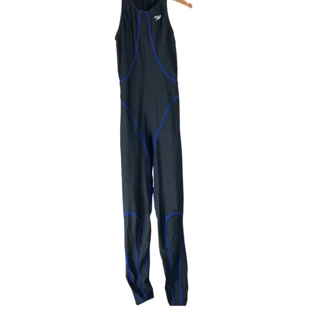 Speedo Fastskin Bodysuit Sleeveless Black Blue Zip Closure Full Leg Size Small
