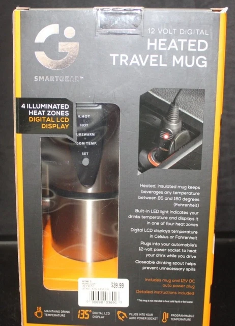 Smartgear 12 volt digital Heated Travel Mug Silver Heated Insulated Mug