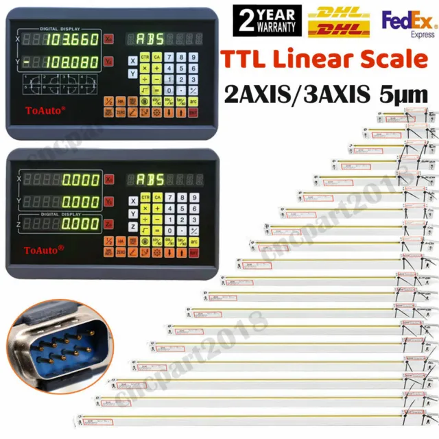 2 3 Axis Digital Readout Linear Scale 5µm DRO Glass Encoder w/ 3meter Cable, DHL