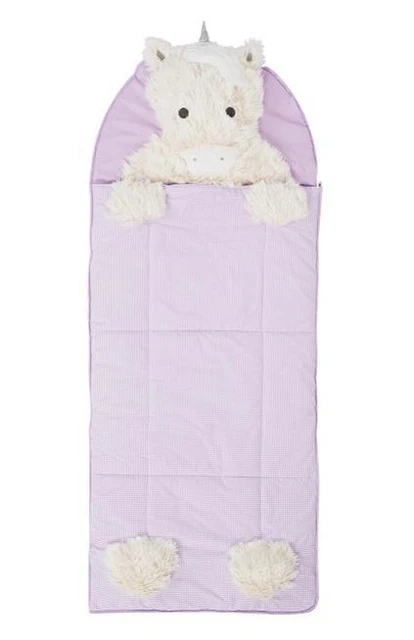Pottery Barn Kid- Shaggy Unicorn SleepingBag - Monogramed HADLEY- Purple Checked