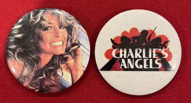 FARRAH FAWCETT ICONIC Swimsuit Photo And Charlie’s Angels Button Pins ...