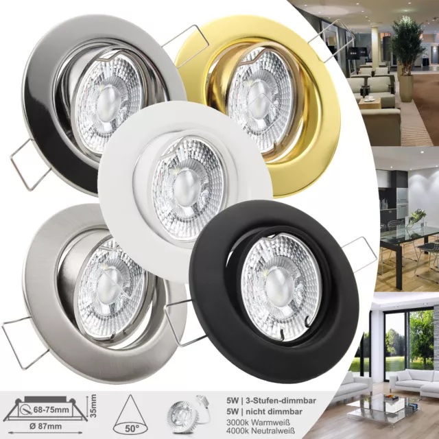 LED Einbaustrahler 230V 5W Einbauleuchten flach Deckenstrahler Spot Set DECORA