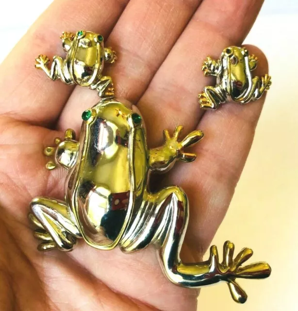 Frog Shaped Brooch Silver Toned w/ Matching Stud Earrings Amphibian Pin  *Z1