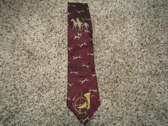 Polo Ralph Lauren Silk Tie Woven Twill Horse Hunting Dog Fox Horn Vtg Wine Tie