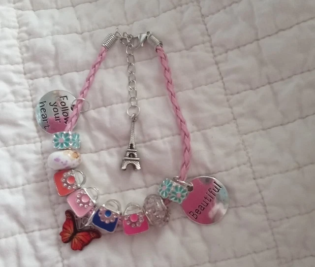 Artist Made Paris Pocketbook bacelet Silver Plated & 925SS  Charm bracelet 7.50