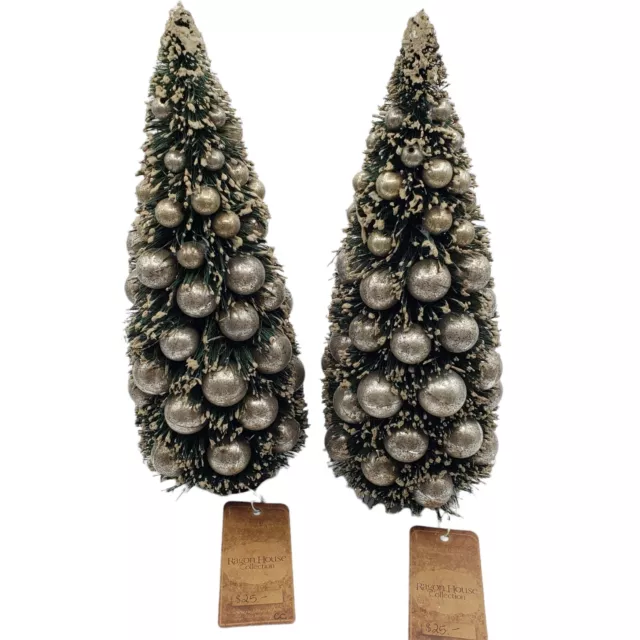 Ragon House 12" CHRISTMAS Bottle Brush Trees Flocked Silver Ball Ornaments NEW Ragon House 12" CHRISTMAS Bottle Brush Trees Flocked Silver Ball Ornaments NEW