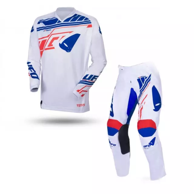 Tuta Completo Maglia Pantalone UFO HERON Bianco Blu Rosso Motocross Enduro Honda