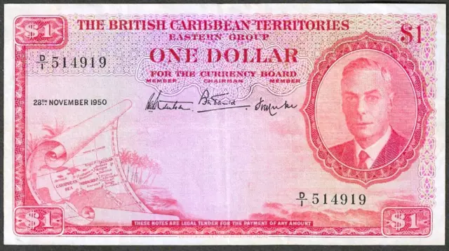 1950 British Caribbean Territories $1 ~ P-1 ~ King George Vi ~ Nice Crispy Note