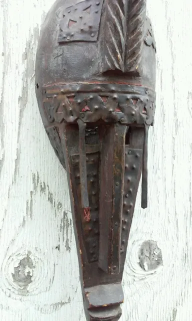 African Bamana Kore Mask Marka Wood Carving Mali Dance Headdress Metal