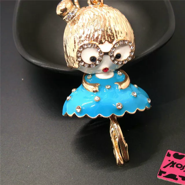 Fashion Women Blue Rhinestone Cute Enamel Glasses Girl Pendant Chain Necklace