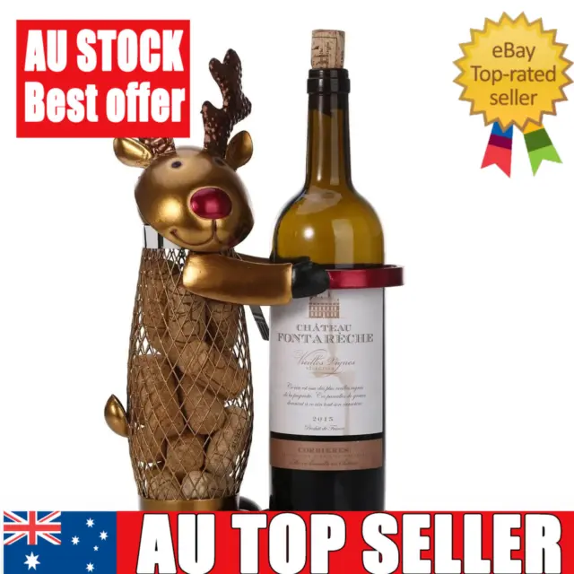 "Christmas Elk Wine Holder Xmas Home Decor Ornament - Cute Iron Rack in Gold & R
