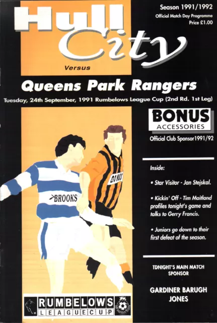 1991/92 Hull City v Queens Park Rangers, League Cup, PERFECT CONDITION