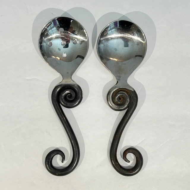 Vintage Pair of Wrought Iron Spoons Coffee Sugar Strainer Great Condition