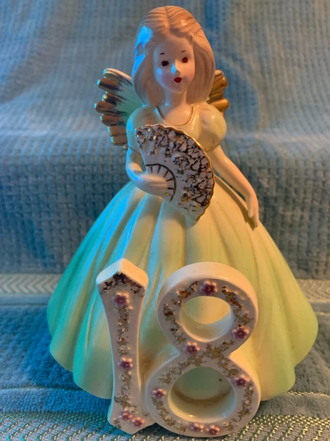 Josef Originals YEAR 18 Birthday Girl Angel Figurine Porcelain  Doll w Fan Rare